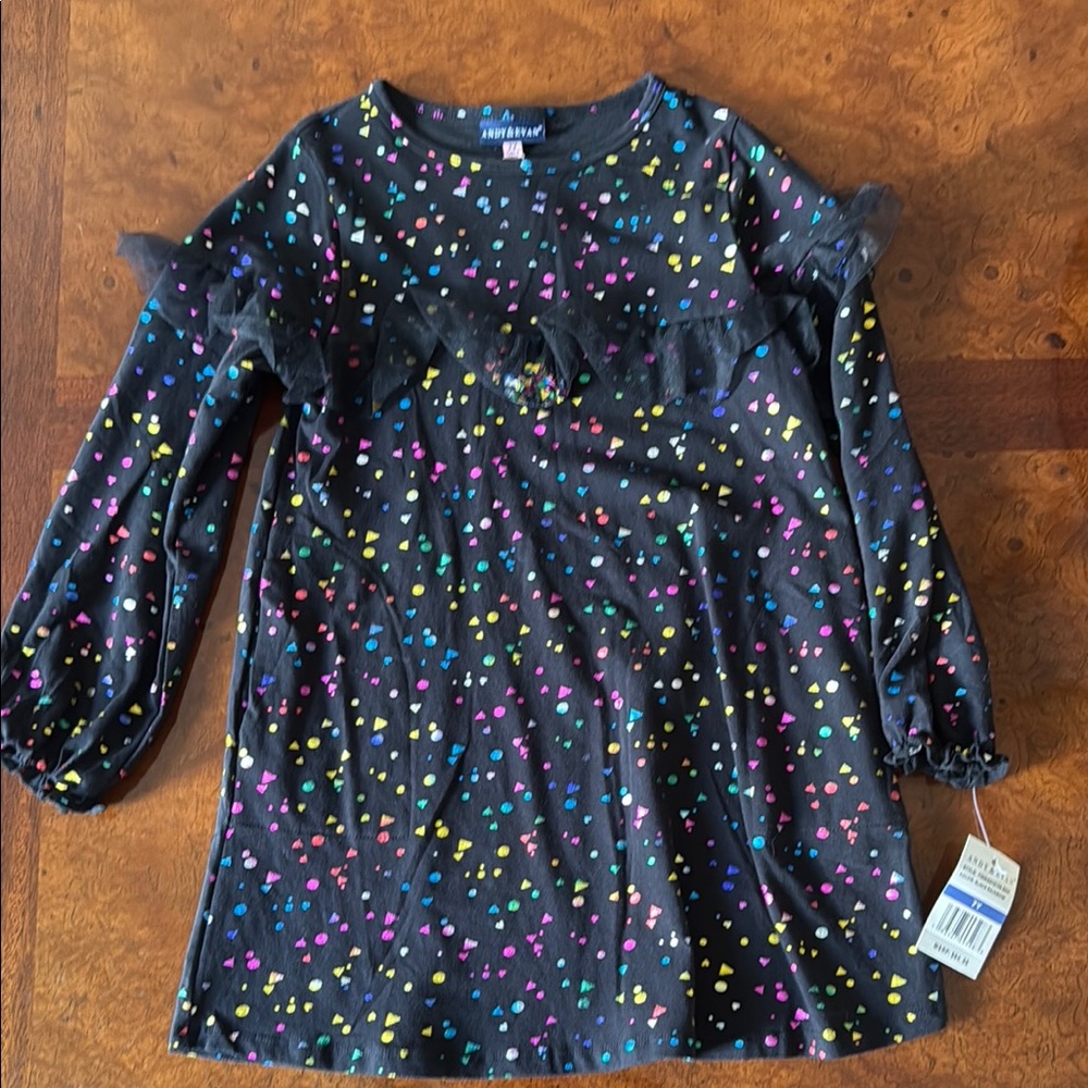 Andy & Evan Black Dress with Colorful iridescent shapes - NWT